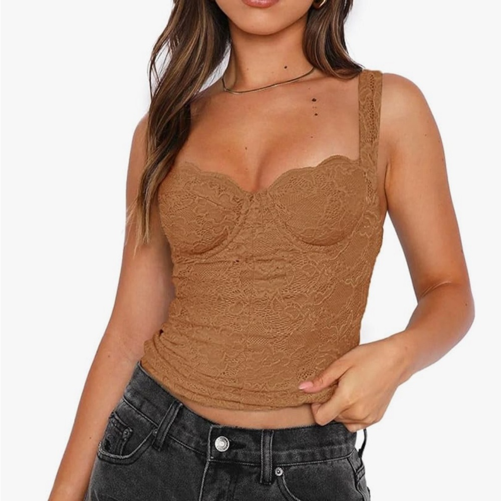 Amazon Women's Lace Crop Top - Tan